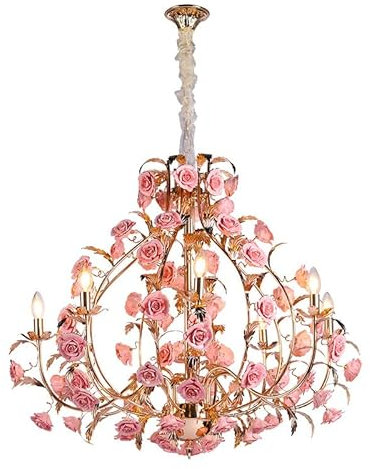 ANIFM Lustre Rose Rouge Lustre Filles pour Chambre Lustre en Cristal Rouge Lustre Fleur Rose pour Chambre Filles 8 Lumières Comfortable Anniversary