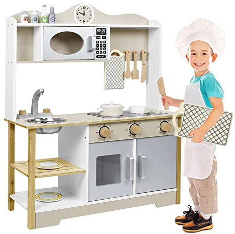 TRMLBE Cocina de Madera para niños Juego con Accesorios Cocina de Juguete para Regalo (68x26x78cm)