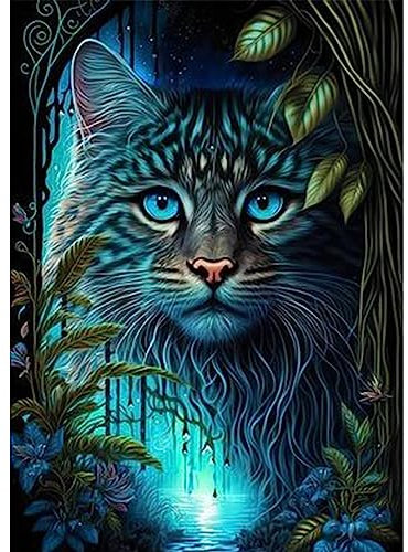 AIRDEA DIY Katze Diamond Painting Set Erwachsene Kinder, Fantasie Wald Diamant Painting Bilder 5D Diamant Kunst Katze Tier Diamant Malerei Set Cross Stickerei Malerei Kits für Heimdekor 30x40 cm