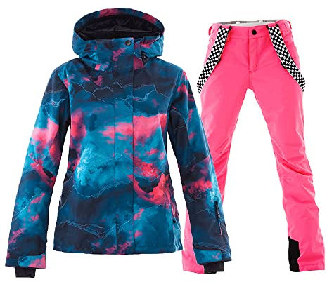 HOTIAN Damen Schneeanzug, Wasserdicht Winddicht Winter Warme Schnee Skifahren Sätze,für Wandern Klettern Isoliertes Snowboarden BU+PK XL