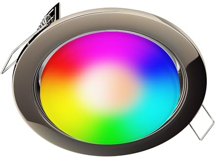 ledscom.de Einbaustrahler Zobe flach chrom-schwarz glänzend + RGB LED warmweiß - kaltweiß, Smart Home - 107mm Ø Loch 90mm Ø