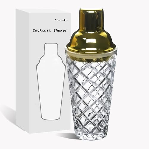 Gbuxska Martini-Shaker aus Glas, 402 ml, Martini-Shaker mit Sieb für den Heimgebrauch & Barwagen, goldfarben