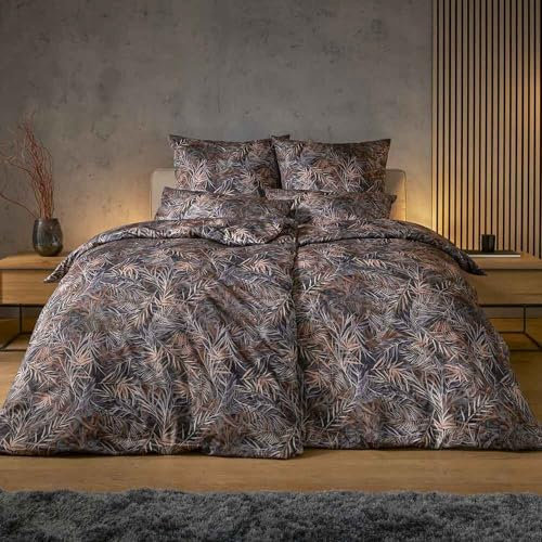 ESTELLA Mako-Satin Bettwäsche DD 155x220 Djamal Maron Farn Blätter 7920-330