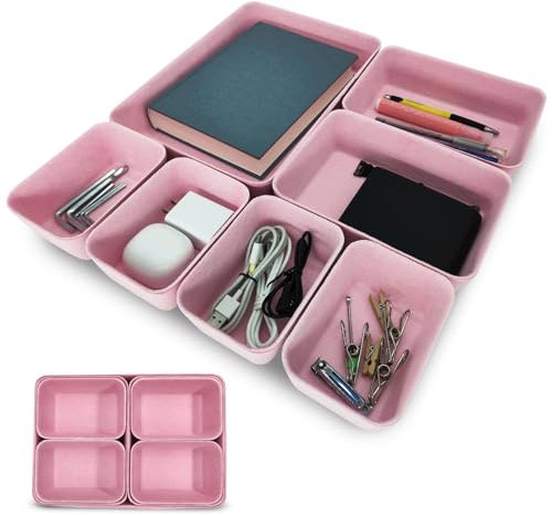 Cbilzxer Schubladen Organizer Filz, 7er-Set, Polyesterfilz, 3 Größen für Selbst gestalten Schubladen, Schublade Organizer Büro für Büro Zubehör, Schminktisch, Schlafzimme(Rosa)