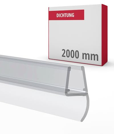 Gedotec Joint central 180° | 1 pièce | Joint de porte de douche avec lèvre latérale | Longueur : 2 m | Joint de douche 6 mm à 8 mm | Joint de sol en verre PVC imperméable | Joint de porte de douche