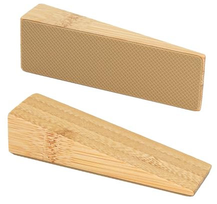 LLMtn Lot de porte fixes en bambou avec caoutchouc, cales en bois pour tous les types de portes, butées de porte antidérapantes pour tous les types de sols, butoir de porte en bambou