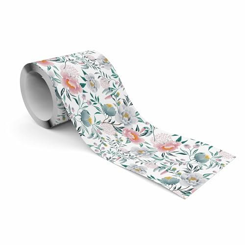 Muralo - Selbstklebende Bordüre - Tapetenbordüre Wandbördure - Dekorative Wandtatto für Wände, Möbel, Decken, Tapeten, Wandverkleidungen, Türen - Pastellfarbene Blumen - Br.10cm x Hö.300cm
