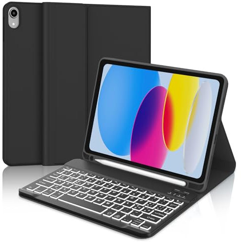 Tastiera per iPad A16 11/10 Generazione (2025/2022), Cover con Tastiera per iPad 11 Gen 11 Pollici/10 Gen 10.9 Pollici, Magnetica Retroilluminazione QWERTY Keyboard, Custodia con Portapenna, Nero