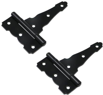 Oedema 5 inch T Strap Hinges Iron T Gate Hinges Heavy Duty Barn Door Hinges with Screws 180°Rotation for Shed Door, Barn Door, Farm Gate, Playhouse, Wood Fence, 2 Pack, Black