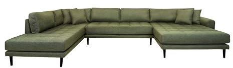 möbelando Wohnlandschaft >Lido< in Olivgrün, Stoff - 370x76x220cm (BxHxT)