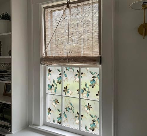 Neukids Fensterfolien Blickdicht Selbsthaftend Motiv Blume, Goldene Blüten Fenster Deko, Fensterfolie Sichtschutz Statische Fensterfolie, Wohnzimmer Schlafzimmer Küche Büro Adhäsionsfolie Fenster