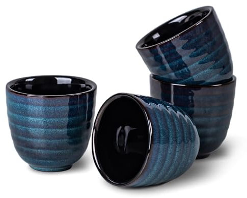 Tacuhy Tazas de té japonesas de cerámica, taza de té de 5 onzas, taza de té china, taza de té asiática, tazas de té, juego de 4, azul