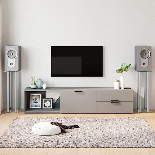 Universal Lautsprecherständer mit Glassockel, Speaker Floor Stands, 1 Paar Boxenständer, Speaker Stand für Regallautsprecher, Lautsprecher Standfuß, Silbern Hartglas 4 Säulen