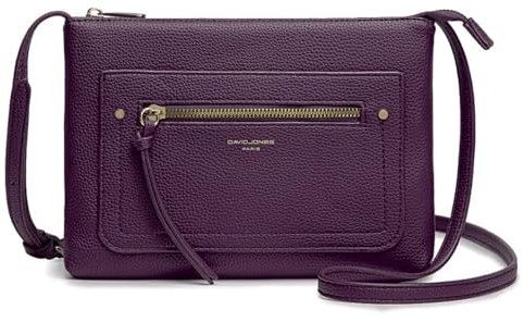David Jones - Sac Bandoulière Femme - Sacoche Plate Petit Sac à Main Porté Epaule Simili Cuir PU - Besace Pochette Ville Classique Elégant - Sac 2 Poches Soirée Téléphone Shopping Voyage - Violet