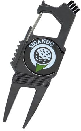 SIGANDG Unisex's 7-in-1 Divot Repair Tool Zinc alloy golf ball fork With magnetic ball mark A variety of functions golf green fork(black)
