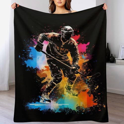 PAZZK Eishockey Flanell Fleece Decke, Kuscheldecken, Superweiche Leichte Flannel 3D Für Couch Bett Flauschige Wohndecke（150×200cm）