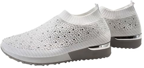 Aspand Collection - Zapatillas Deportivas para Mujer,Zapatillas de Lentejuelas sin Cordones,Zapatillas Casuales con cuña de Malla Transpirable,Blanco,37