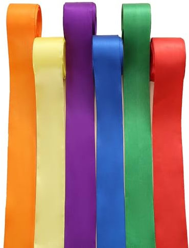 Lot de 6 rouleaux de ruban de satin multicolore, 50 mm de large, arc-en-ciel, 10 m, pour emballage de cadeaux, large ruban en tissu coloré, bord métallique pour décoration DIY