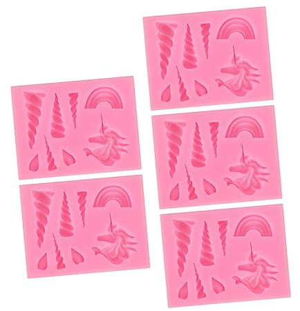 MAGICLULU Set of 5 Unicorn Horn Molds Silicone Chocolate Fondant Cake Moulds Creative Baking Decorations Easy to Clean Non-Stick Surface