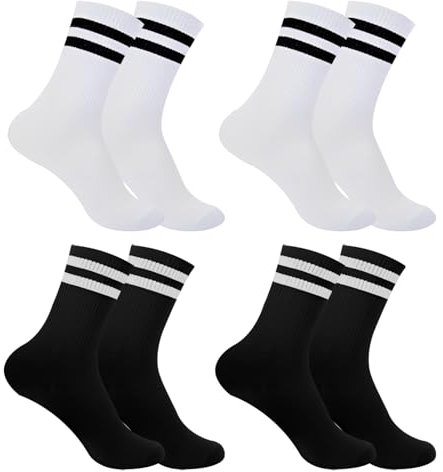 4 Paare Tennissocken Damen 39-42, Weiße Tennissocken Damen Herren, Sport Socken mit Streifen, Schwarz Socken Tennis Sportsocken Geeignet für Büros, Freizeit und Sport (2 Paar Schwarz+2 Paar Weiß)