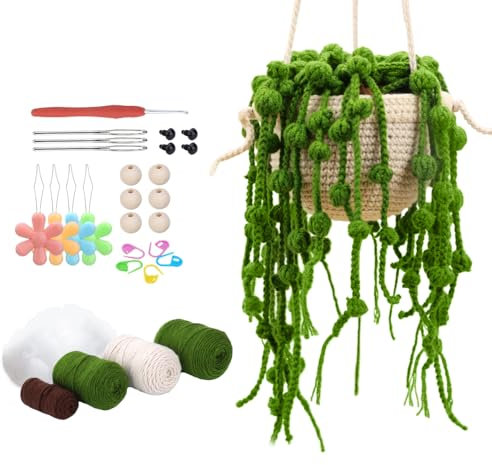 BDKMMS Crochet Kit, 2PC Hanging Potted Plants Crochet Kit Beginners Crochet Kits with Step-by-Step Video Tutorials for Beginners Decoration