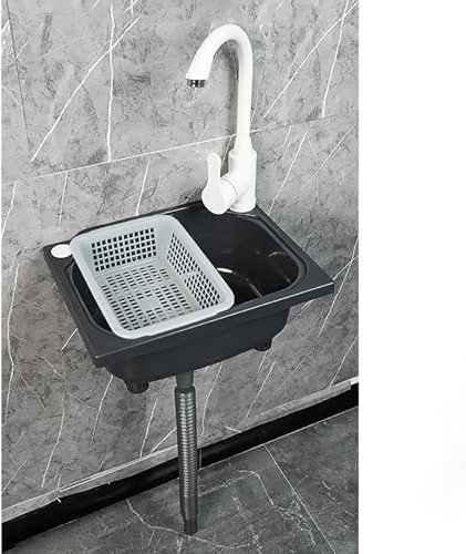XRB2050 Lavandino Muro in Resina Nero, 38.5x28.5x15 cm Lavabi Rettangolare, Lavandino Montaggio a Parete per Bagno Guardaroba WC A Rubinetto dell'acqua Fredda Singolo