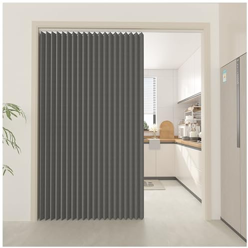 APMOE Home Room Darkening Door Curtains, Privacy Pleated Folding Curtain With Magnetic Closure Closet Door Curtains (Gray, 80x200cm)