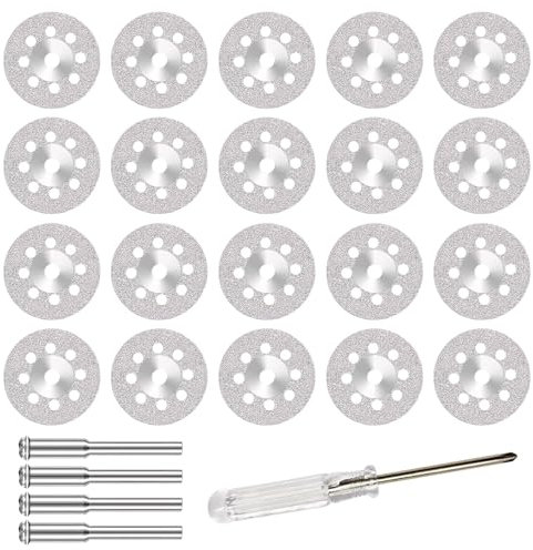 20 Stück Diamant Trennscheiben (22mm) für Dremel Rotationswerkzeug Zubehör,Fliesen Trennscheibe,mit 4 Stück 3mm Schaft Dorn und 1 Schraubendreher,Geeignet für Fliesen,Stein,Glas und Holz