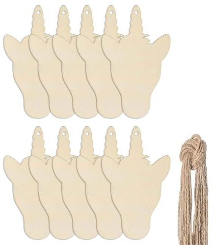 Wundholzscheiben, Einhörner, Holzspäne, unlackiert, zum Aufhängen, Ornament für Weihnachtsbaum, Kinder, 10 Stück