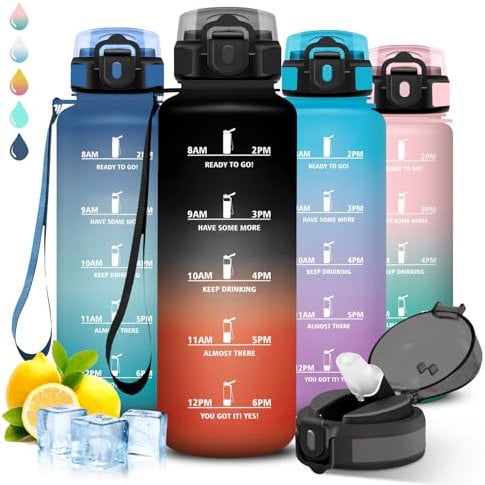 Gourde 1,5l, Gourde Sport, Anti Fuite, Gourde Graduée pour 1 Journee, Facile à Nettoyer, Gourde Reutilisable, avec Slogan de Motivation, Bouteille d'eau pour Camping, Aptitude, Randonnée, Voyages