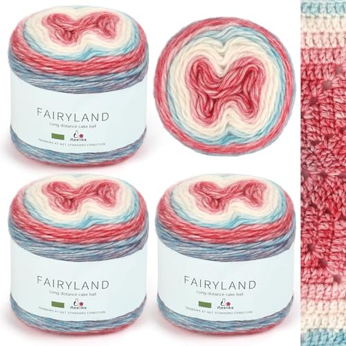 Aeelike 400g Farbverlaufsgarn Baumwolle zum Häkeln, 245m Super leichte Gradient Cupcakes Bobbel, Superweiche Mehrfarbiges Air Wolle zum Babydecke Pullover Schal Hüte, Ombré Knitting Yarn Set Rot Blau
