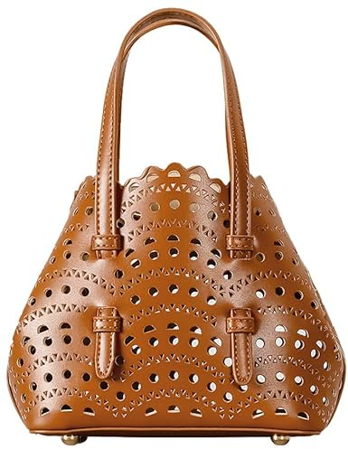 Kleine Korbtaschen für Damen, aus PU-Leder, Handtasche mit Innentasche, Schultertasche, Crossbody-Tasche für Strand, Sommer, Reisen, 17,5 x 8,9 x 16 cm, Braun, Einheitsgröße