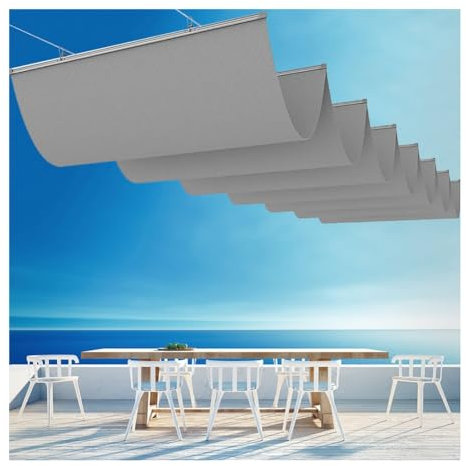Voile D'ombrage Rétractable Ondulée, Voile D'ombrage Coulissant pour Pergola, Véranda, Jardin, Terrasse, Extérieur(1.1X4M)