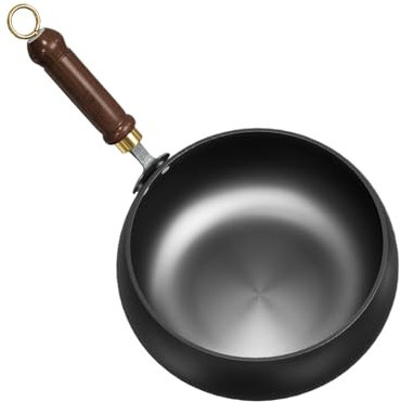 Dorugage Cast Iron Wok | Cast Iron Frying Pan | 28 cm Chinese Handmade Wok Non Stick Saucepan | Japanese I-Ron Pan with Wooden Handle and Lid | No Coating for Stoves and Induction Hobs