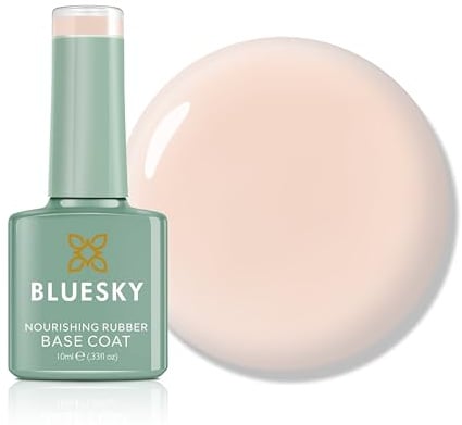 Bluesky Rubber Base Coat 10ml – Nude Enchantment - BNR02, Base Gel for Nails, Strengthening Gel Base Coat for 21 Day Manicure, LED UV Lamp Required