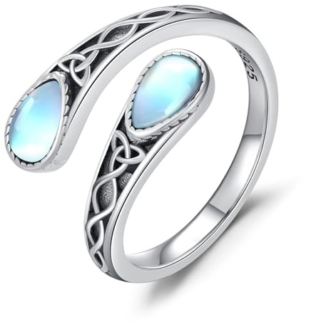 Mondstein Ring für Damen 925 Sterling Silber Keltischer Knotenring Verstellbarer Löffelring Irischer Schmuck Geschenk für Weihnachten und Halloween