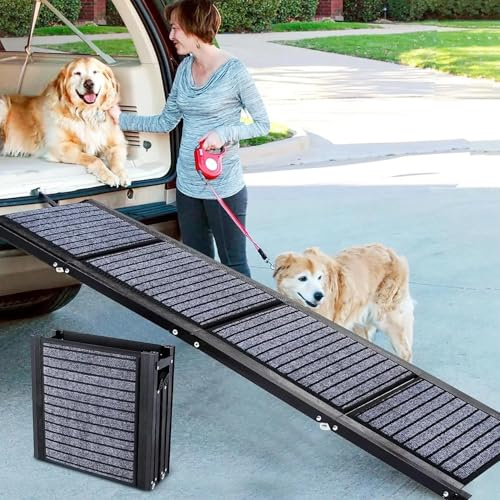 Große Hunderampe Auto Faltbar, Hundetreppe mit Rutschfester Teppichoberfläche für Große,Hunderampe mit rutschfesten Teppich klappbar für Auto Hunde Rampe Hundetreppe Einstiegshilfe Belastbarkeit 95 kg