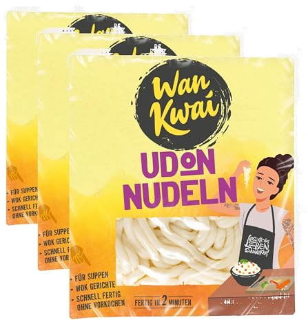 Wan Kwai Udon Nudeln 200g – Schnelle Zubereitung in 2 Minuten für authentische Suppen & Wok-Gerichte. Vegan, glutenfrei und geschmackliche Vielfalt für jeden Genussmoment. (Packung mit 3)