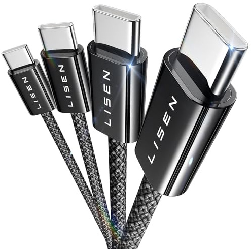 LISEN 60W USB C Kabel, [4er Pack, 1M+1M+2M+3M] USB C auf USB C Kabel Set, PD 3.0 Schnellladekabel USB C für iPhone 17 Pro Max Zubehör,iPhone 16 15,Switch,Samsung Galaxy S25,Pixel,MacBook,iPad,Xiaomi