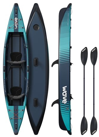 Wave Navigator Aufblasbares Kajak | Langlebige PVC-Konstruktion, bequeme Sitze, schnelles Aufblasen und Luftablassen, ideal für Flüsse & Seen | 1-3 Personen (Marineblau, 3.0 Modell | 2 Personen)