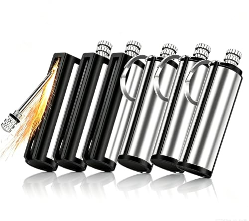 6er Pack Dauerstreichhölzer Feuerzeug, wasserdicht, Schlüsselanhänger Streichhölzer Feuerzeuge für Kerzen, Survival, Camping Kit Geschenke für Männer(Enthält Kein Kerosin)