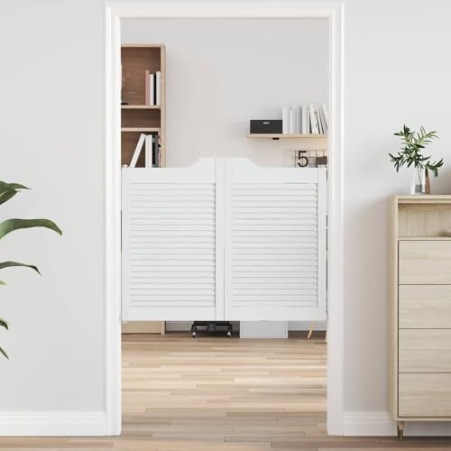 RuiNingRN Puertas oscilantes blancas 80 x 50 cm madera de pino maciza, par de láminas de diseño interior, separación de habitaciones, duraderas, estables, elegantes, modernas