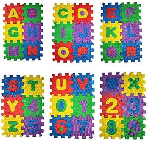Weddecor Interlocking Foam Play Mat Floor Tiles, Soft jigsaw Puzzle, Floor Protector, Learning Surface for Baby, Toddler & Children, Multicolour, 36pcs, 16x16 cm (Large)
