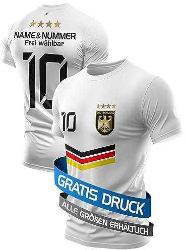 DE FANSHOP Original Personalisiertes Fußball Triko Deutschland Fussball Trikot EM 2024 mit eigenem Namen Ideal für Jung und Alt Herren Damen Jungen Kinder Geschenke für Fans der Nationalmannschaft DV