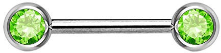 Piersando Brustwarzen Piercing Intimpiercing Nippelpiercing Brust Nippel Intim Barbell mit Hantel Doppel Front Kristall Kugel 1,6mm x 16mm x 6mm Silber Grün
