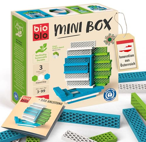 bioblo Mini Box Friendship Mix 40 Stück, Nachhaltige Bauklötze für Kinder ab 3 Jahren, Bunte Holzbausteine Kinderspielzeug, STEM Montessori Spielzeug für Stapel- & Balancierspiele