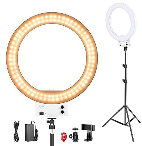 NEEWER 18 Zoll weißes LED Ringlicht mit Lichtstativ Set dimmbar 50W 32000-5600K,Blitzschuh Adapter,Handy Halter für Make up,Kamera/Smartphone YouTube Video Aufnahmen Item Title
