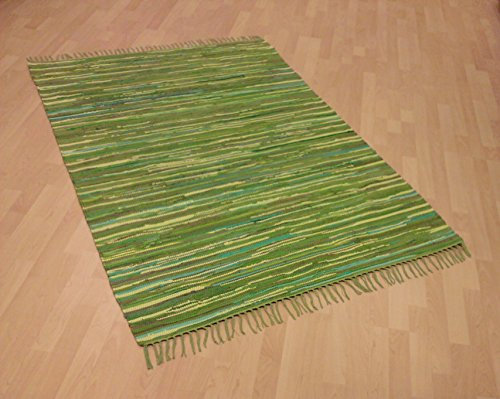 MB Warenhandel24 Handwebteppich Fleckerlteppich Flickenteppich gestreift 100% Baumwolle Handweb Teppich Fleckerl Waschbar NEU (ca. 80x150 cm, Mint gestreift)