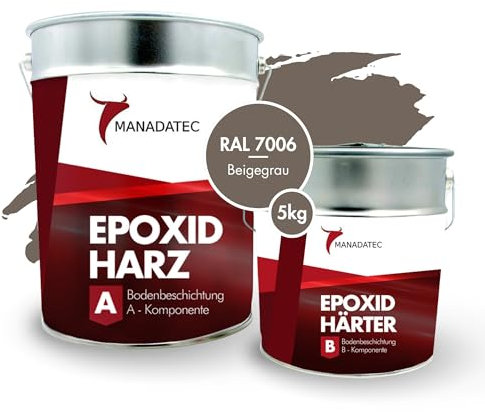 5 kg di vernice in resina epossidica per 25 m2, molti colori RAL, rivestimento per pavimento in cemento, per garage (etichetta in lingua italiana non garantita), Grigio