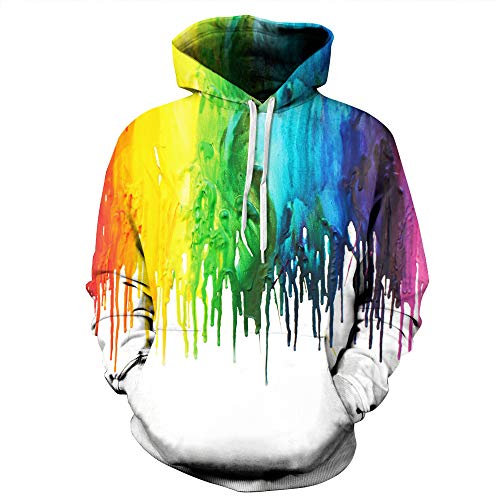 FANSU Herren Damen Kapuzenpullover 3D Hoodie,Bunt Pigment Regenbogen Druck Unisex Freizeit Creative Sweatshirt Pullover Langarm Paare Hoodies mit Tasche (XXL/XXXL,Pigmentweiß)